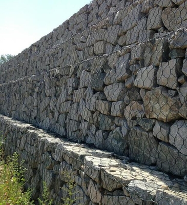Slope Reinforced Stone Cage Wire Mesh / Hot Dip Metal Cage Retaining Wall